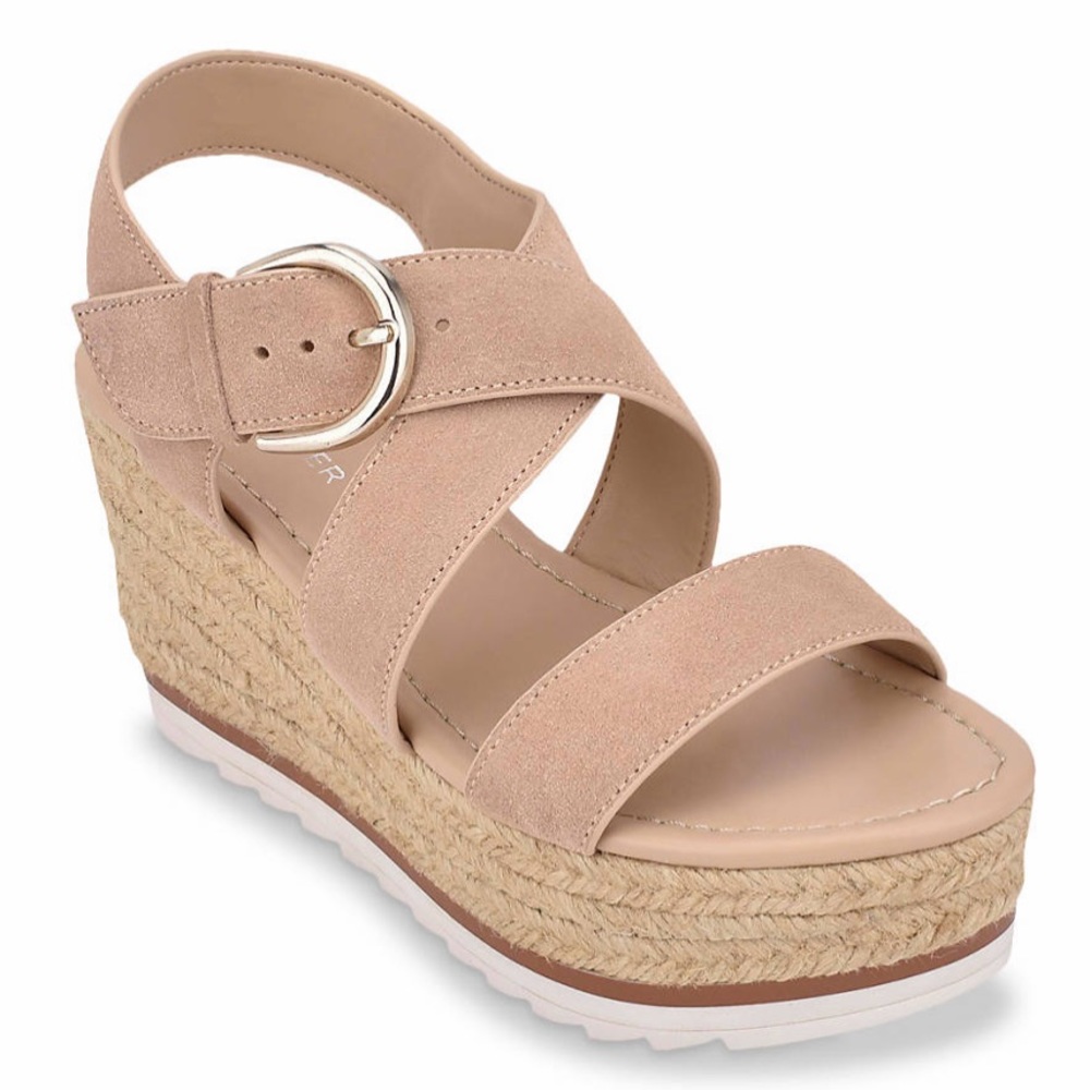Marc Fisher Suede Wedge Sandal Espadrille Beige
